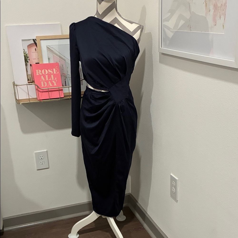 SHEIN Chic Navy One-Shoulder Dress